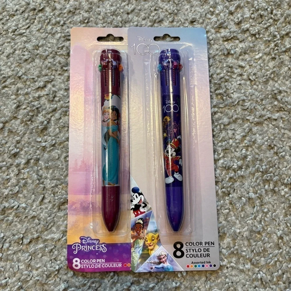 Disney Princess and Mickey Mouse 8-Color Pen Set - Purple and Red NEW